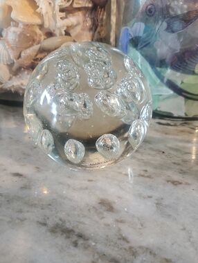 Handmade Clear Glass Bubble Paperweight - Clear